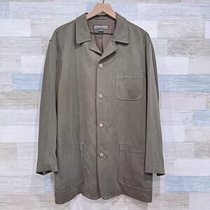 Tommy Bahama 100% Silk Notch Collar Jacket Green Button Down Twill Mens Medium